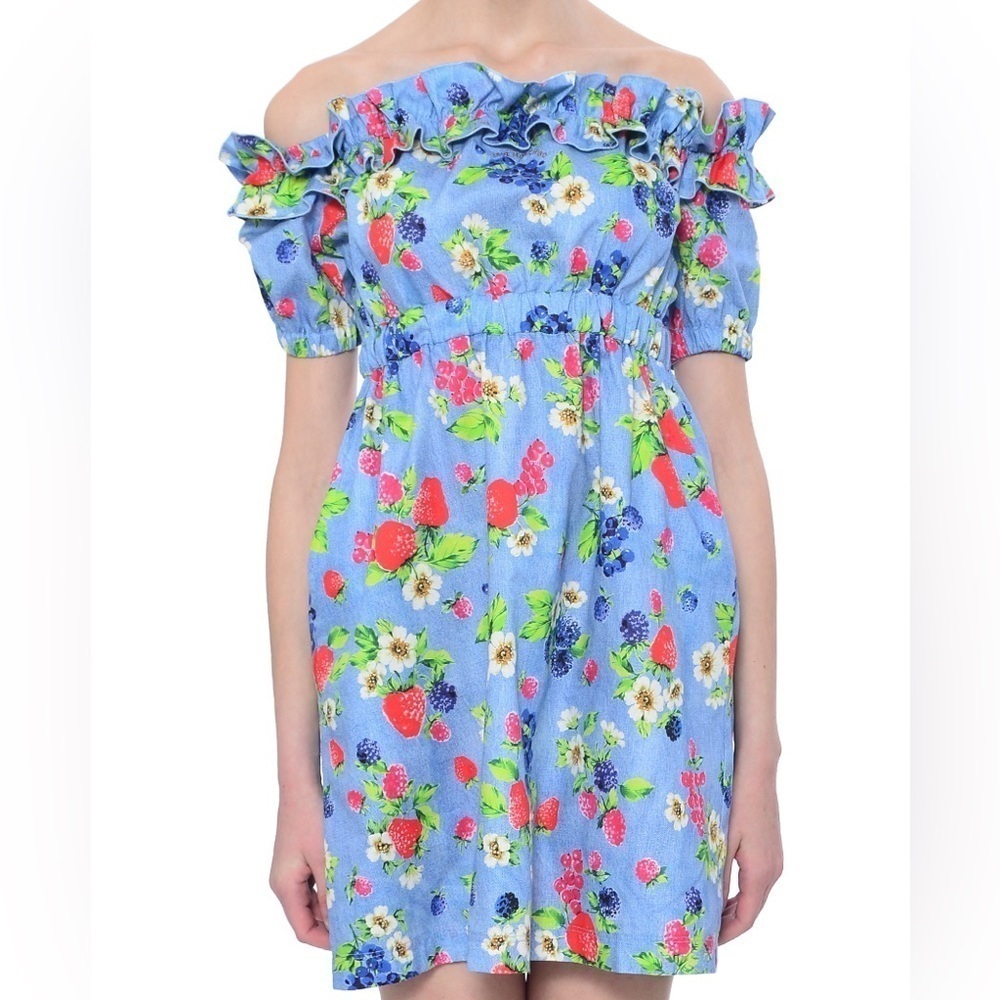Love Moschino Picnic Print (Fruit & Floral) Cotton Off the Shoulder Dress Sz 2 - Picture 5 of 16